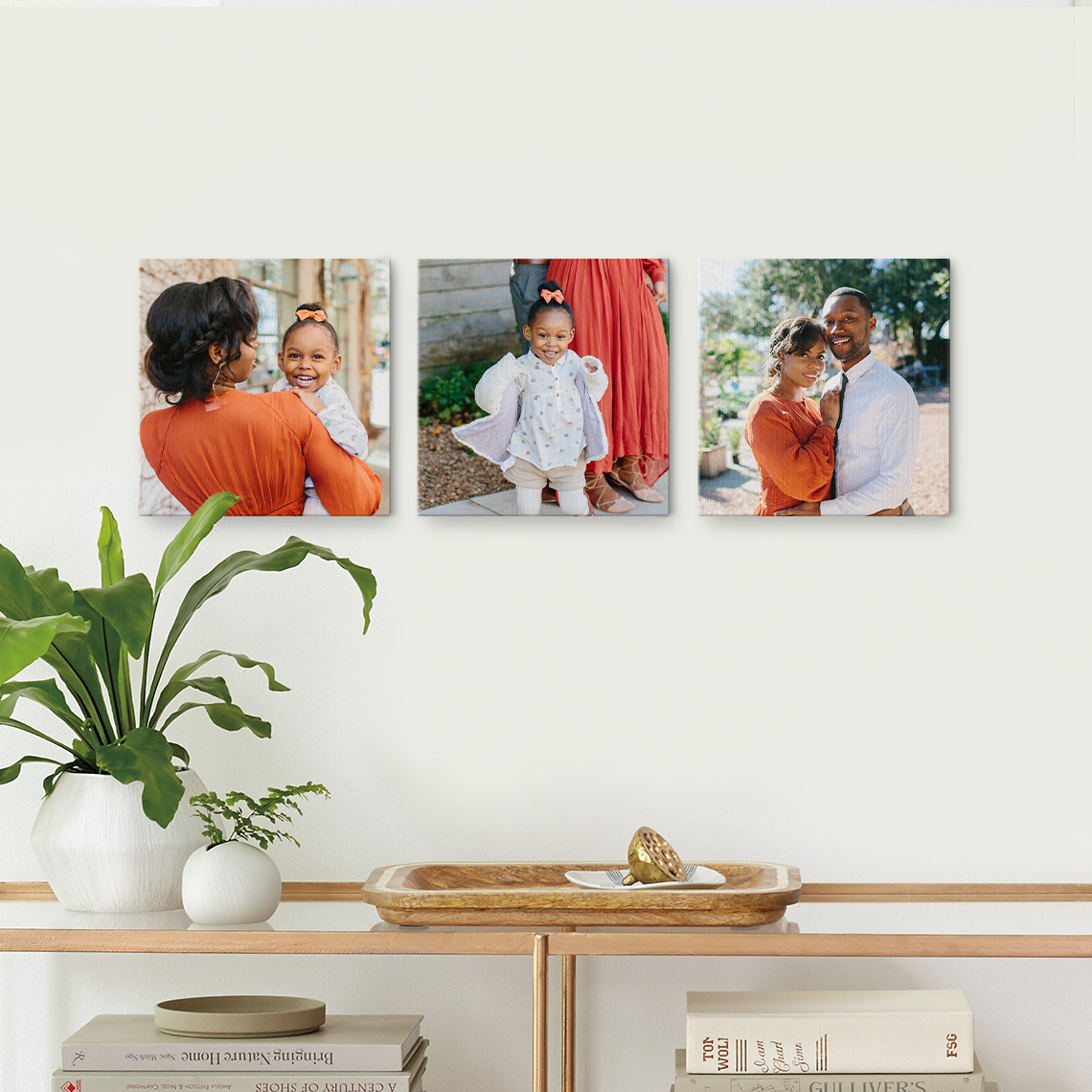An image of Personalised Set Of 3 8" x 8" Slim Canvas Photo Prints | By Truprint